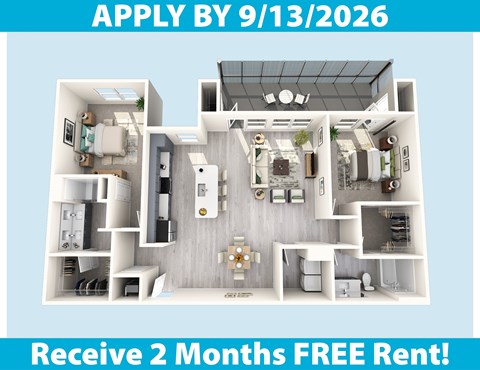 Floor plan for 2 beds, 2 baths, 1331 sqft